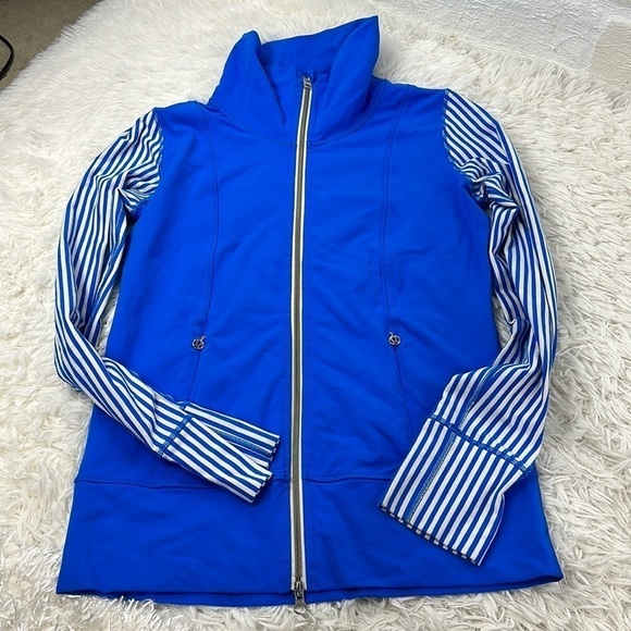 Lululemon Daily Yoga Jacket Beaming Blue / Classic Stripe Polar Cream Beaming Bl - Picture 1 of 6
